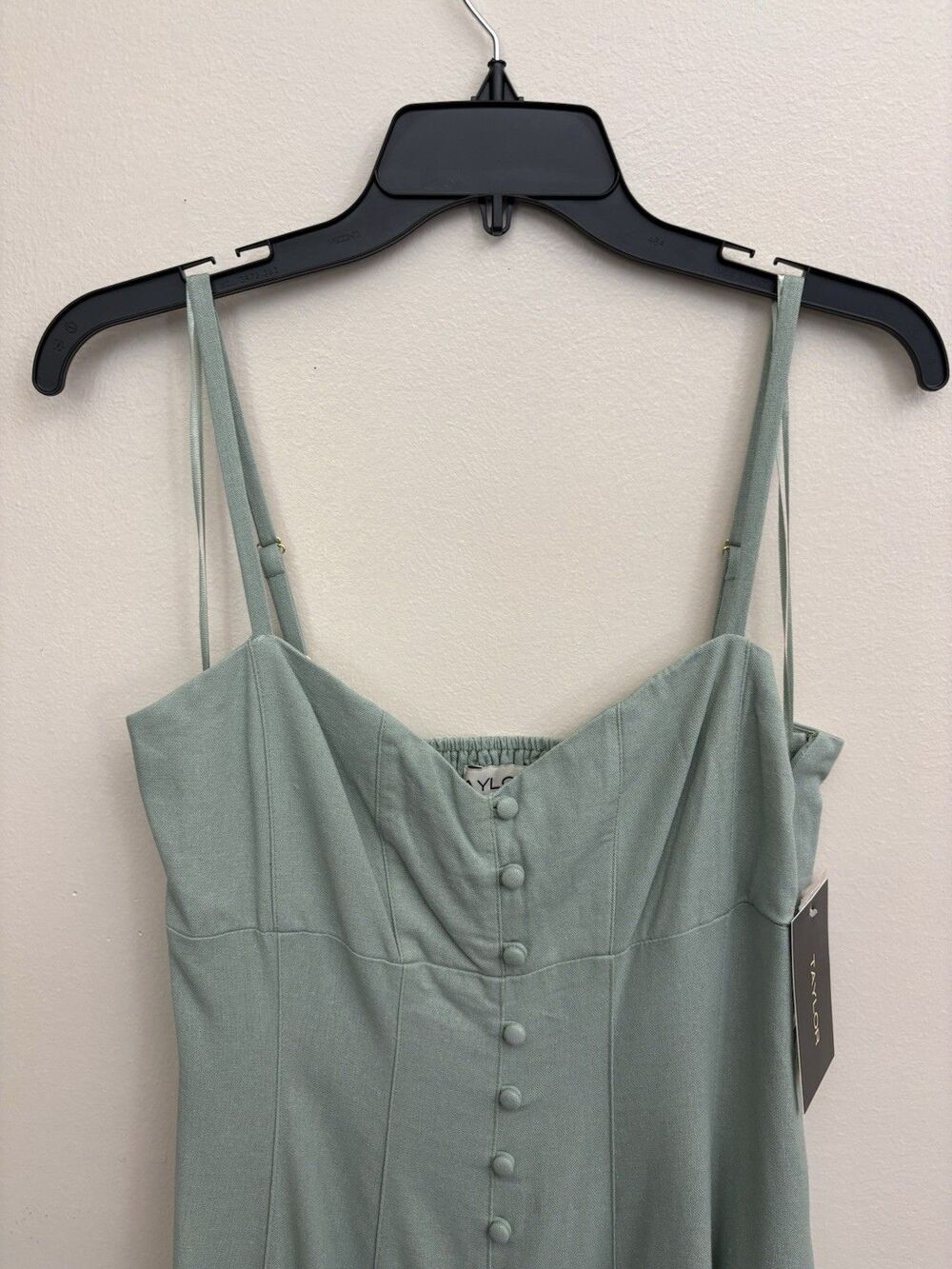 Taylor Women's Linen Blend Fit Flare Midi Dress Buttons Sage Mint Green Size 8 - Picture 10 of 15